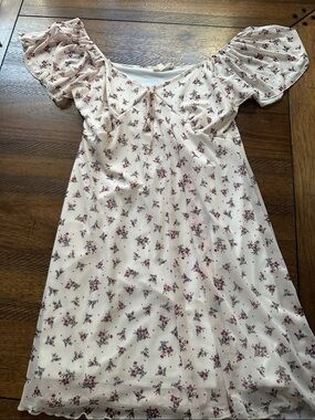 See You Monday Cream Top with Red Floral Trim